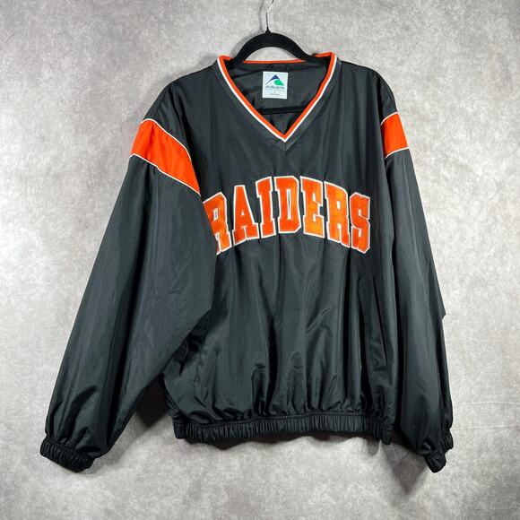 Raiders Jacket Men Large Black‎ Augusta Sportswear Windbreaker Pullover Sports - Picture 1 of 8